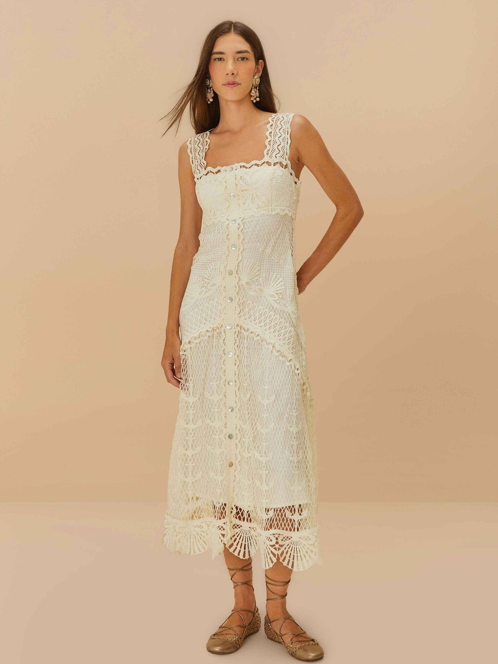 FARM Rio Off-White Nautical Guipure Maxi Dress